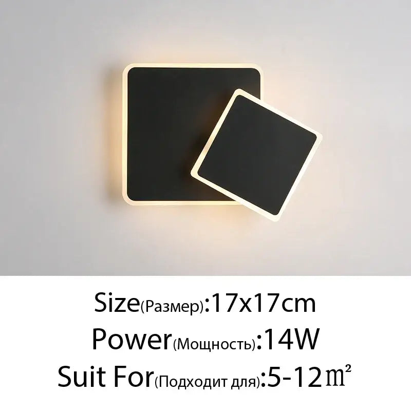 Modern black square led wall lamp with sleek minimalist design and warm lighting for bedroom sculptural decor