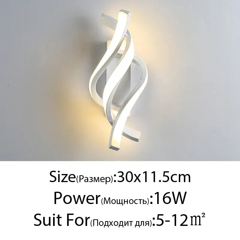 Modern white led wall lamp with a sleek twisted design featuring a sculptural spin for bedroom use
