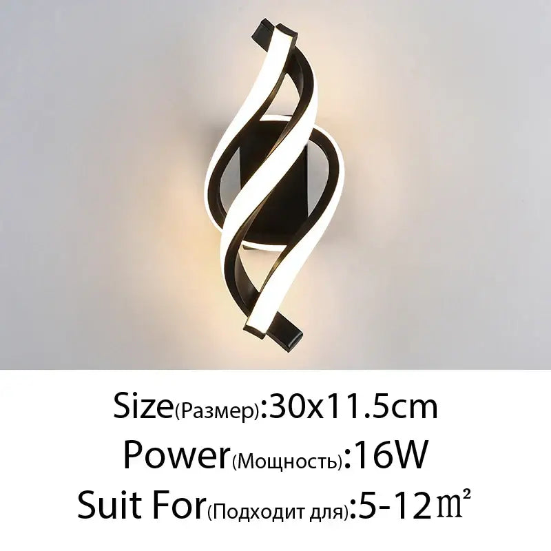 Modern black and white led wall sconce with a sleek twisted design for bedroom sculptural led wall lamps