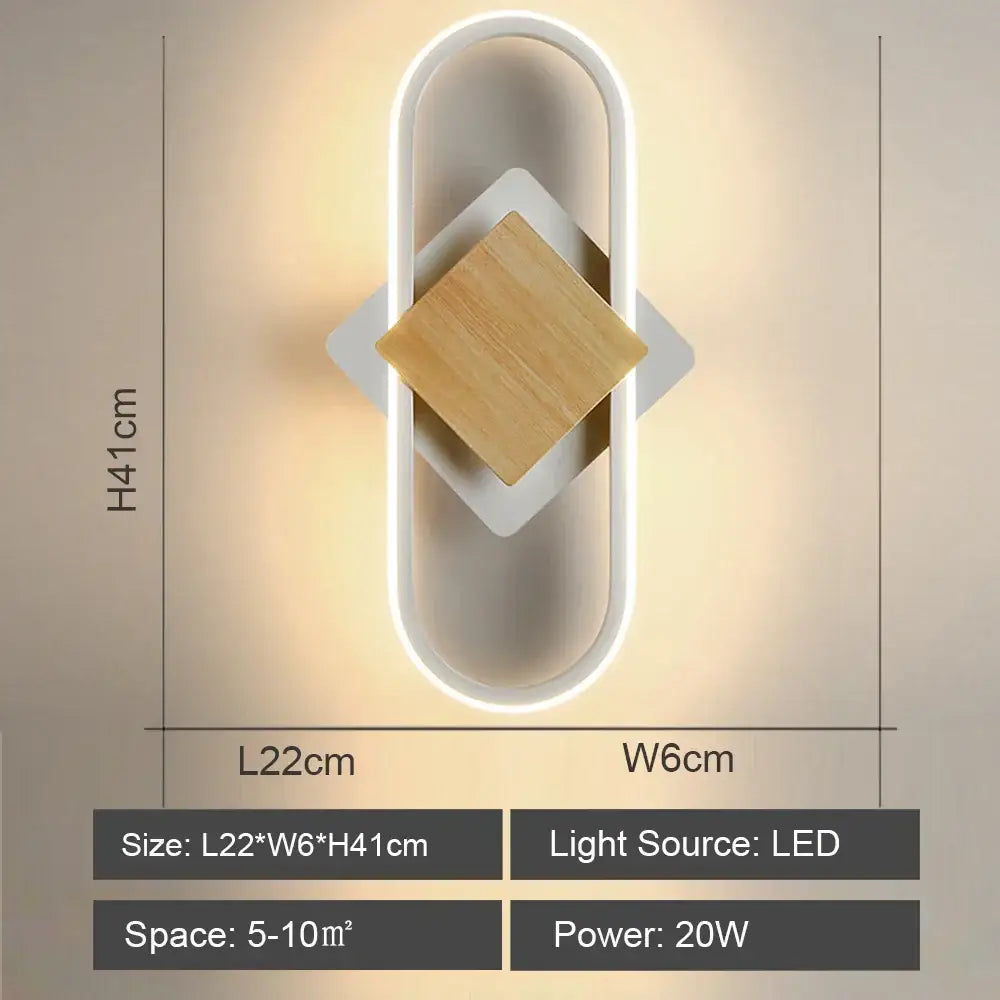 Modern black and white led wall light with wooden accent and sleek minimalist design for bedroom use