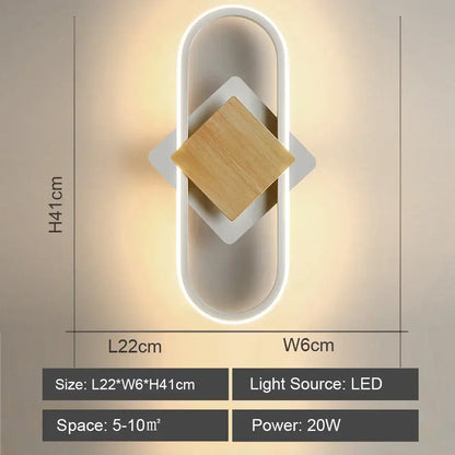Modern black and white led wall light with wooden accent and sleek minimalist design for bedroom use