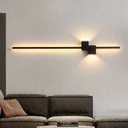 Modern black minimalist led wall lights featuring a sleek horizontal bar with two square warm light fixtures