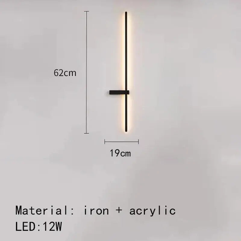 Modern black iron and acrylic wall lights with a sleek vertical led strip and horizontal bracket for living room decorbites led wall