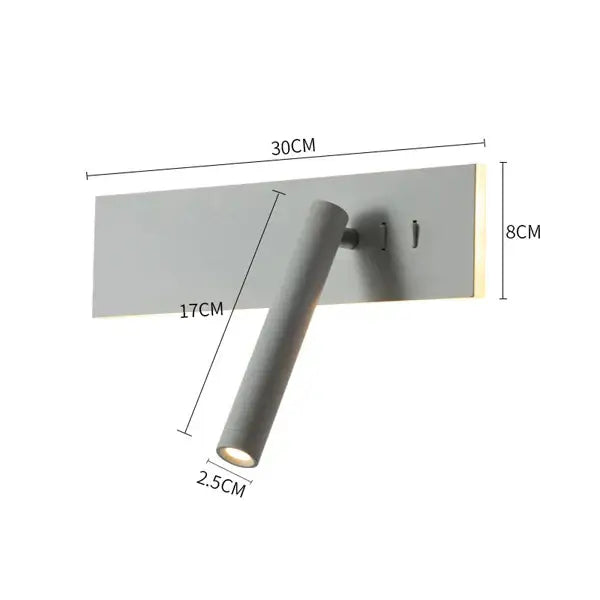 Modern gray led wall reading light with sleek cylindrical lamp head and rectangular backplate for bedroom decorbites led wall