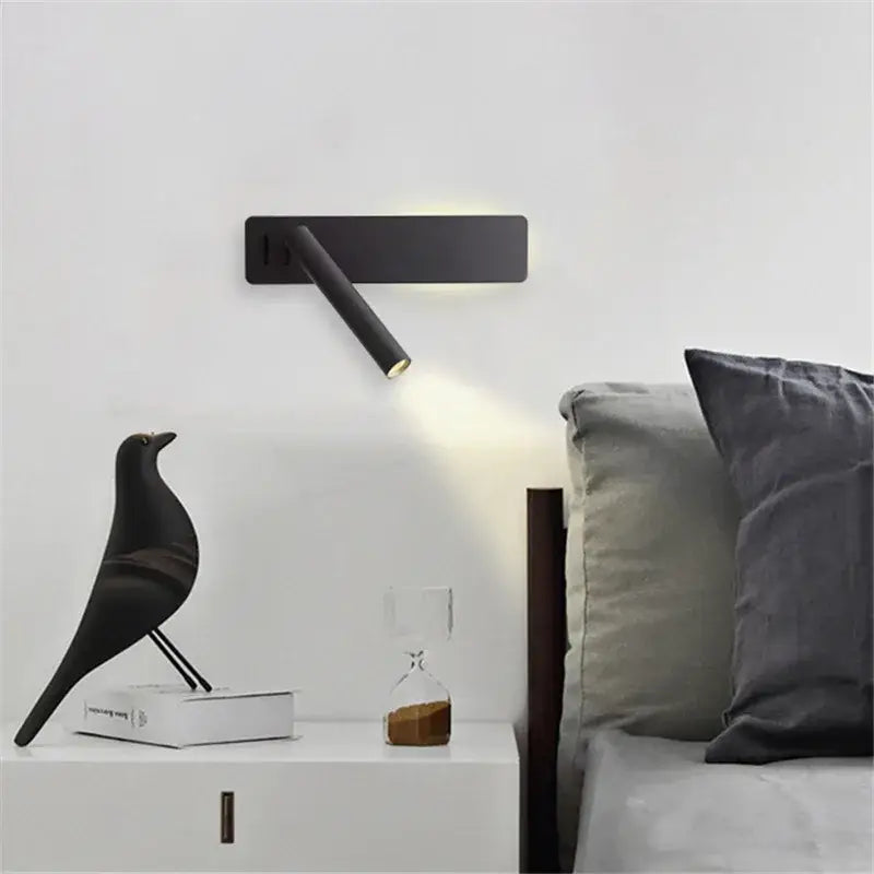 Modern black and white led wall reading lamp with a sleek matte finish for bedroom by decorbites led wall decor