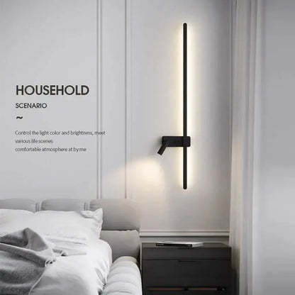 Modern black and white led wall sconce with sleek vertical led light bar and adjustable directional spotlight for bedroom decorbites led wall