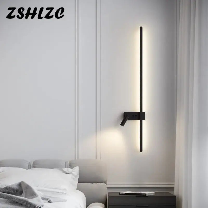 Modern black led wall sconce with sleek vertical led light bar and adjustable arm for bedroom decorbites led wall spotlight