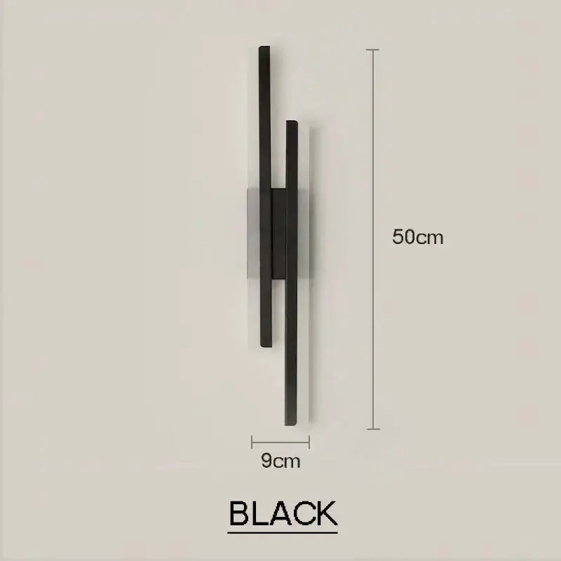 Modern black and white led wall sconce lamp with two vertical bars and central translucent panel for bedroom lighting