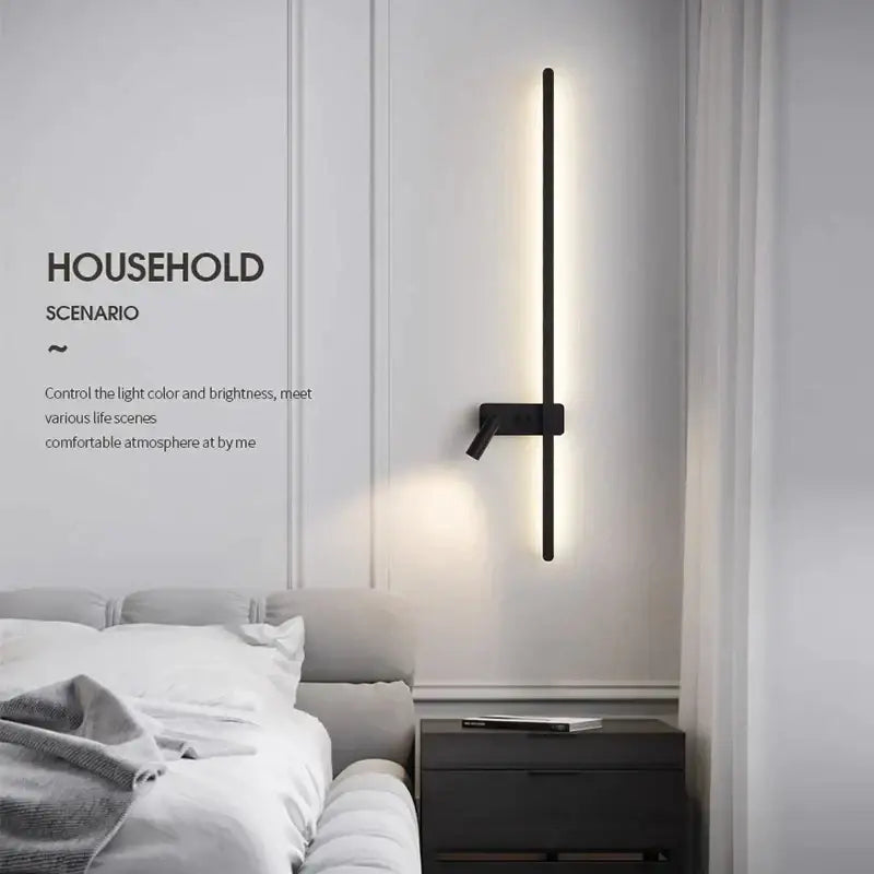 Modern black minimalist led wall spot with adjustable arm and vertical light bar for bedroom decorbites led wall spot light