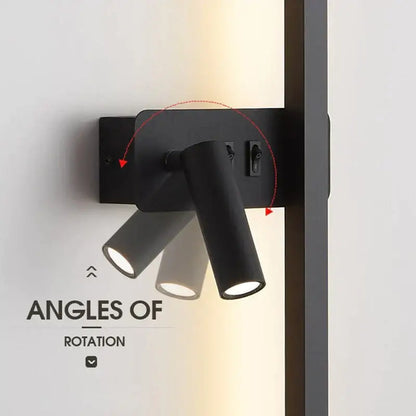 Modern black matte led wall spot light with two adjustable cylindrical heads for bedroom decorbites led wall use