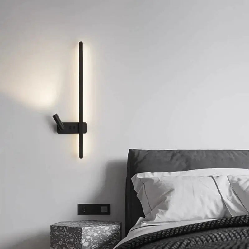 Modern black led wall spot light with minimalist vertical bar and adjustable arm for bedroom decorbites led wall use