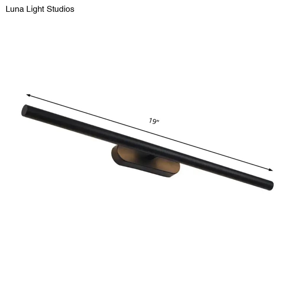 Modern black and white led wall vanity light with black matte linear sconce and bronze mounting base for bathroom use