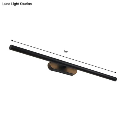 Modern black and white led wall vanity light with black matte linear sconce and bronze mounting base for bathroom use