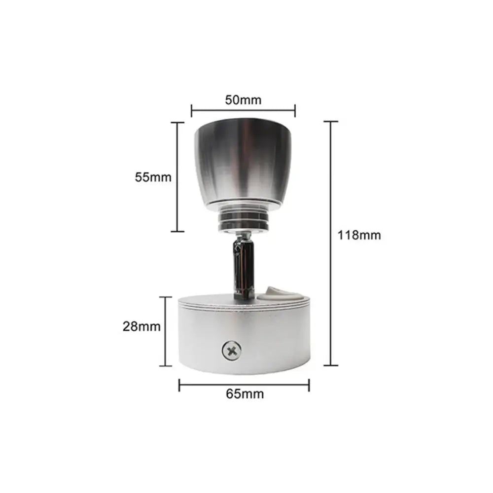 Silver-finished adjustable wall lamp with cylindrical head and precise dimensions for decorbites led wash reading installation