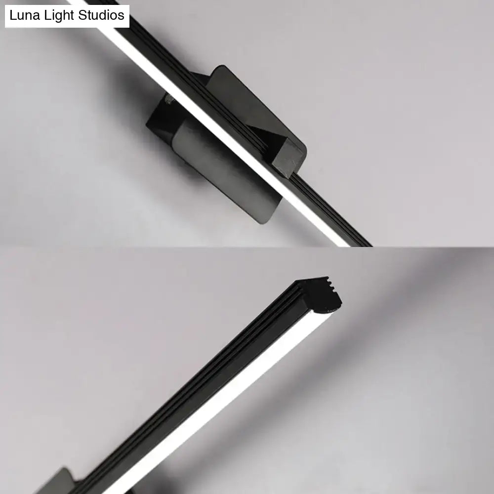 Modern black white linear light fixture bathroom wall sconce with sleek black led strip light and integrated mounting bracket