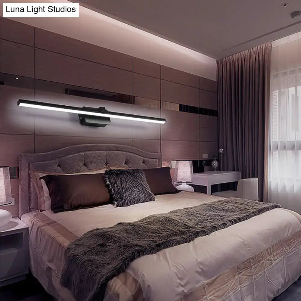 Modern black and white linear light fixture bathroom wall sconce with sleek elongated design and integrated lighting