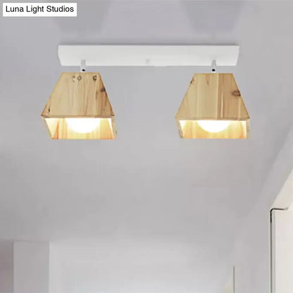 DecorBites™ DecorBites™ Modern Black/White Linear Semi Flushmount Lamp with Trapezoid Wooden Shade