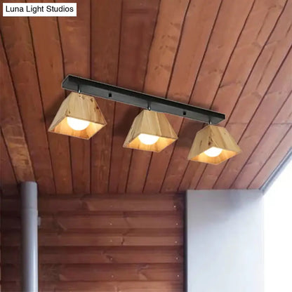 DecorBites™ DecorBites™ Modern Black/White Linear Semi Flushmount Lamp with Trapezoid Wooden Shade