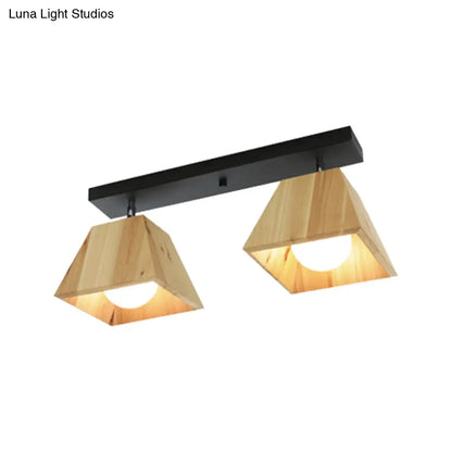 DecorBites™ DecorBites™ Modern Black/White Linear Semi Flushmount Lamp with Trapezoid Wooden Shade