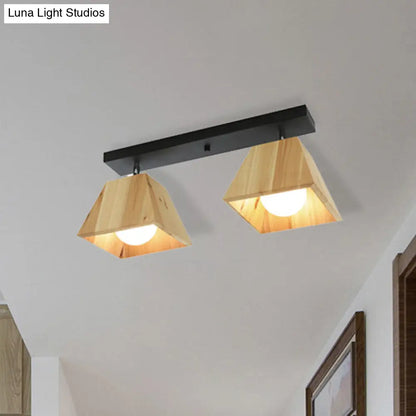 DecorBites™ DecorBites™ Modern Black/White Linear Semi Flushmount Lamp with Trapezoid Wooden Shade