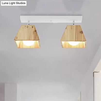 DecorBites™ DecorBites™ Modern Black/White Linear Semi Flushmount Lamp with Trapezoid Wooden Shade