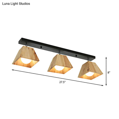 DecorBites™ DecorBites™ Modern Black/White Linear Semi Flushmount Lamp with Trapezoid Wooden Shade