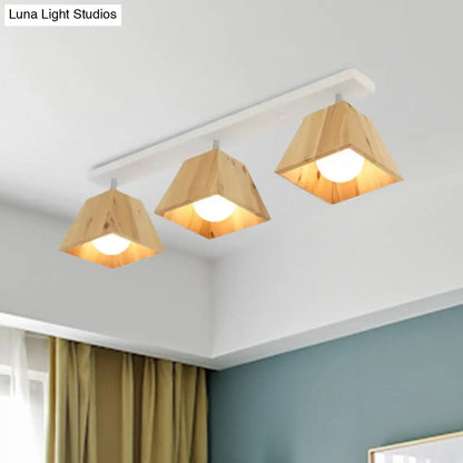 DecorBites™ DecorBites™ Modern Black/White Linear Semi Flushmount Lamp with Trapezoid Wooden Shade