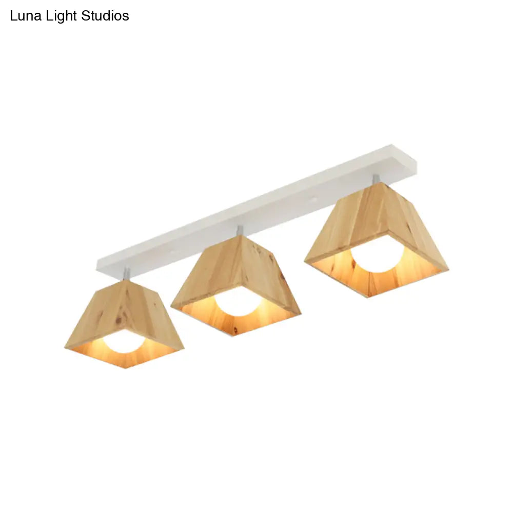 DecorBites™ DecorBites™ Modern Black/White Linear Semi Flushmount Lamp with Trapezoid Wooden Shade