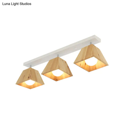 DecorBites™ DecorBites™ Modern Black/White Linear Semi Flushmount Lamp with Trapezoid Wooden Shade