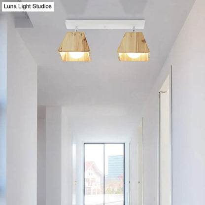 DecorBites™ DecorBites™ Modern Black/White Linear Semi Flushmount Lamp with Trapezoid Wooden Shade