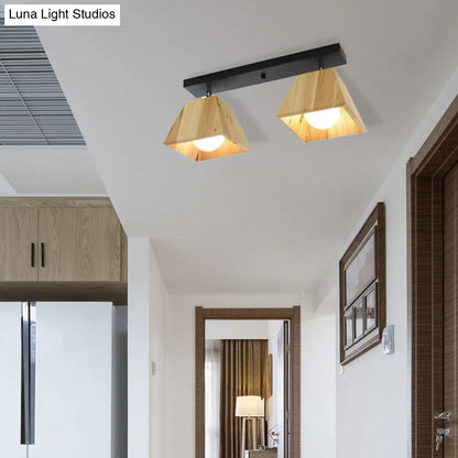 DecorBites™ DecorBites™ Modern Black/White Linear Semi Flushmount Lamp with Trapezoid Wooden Shade