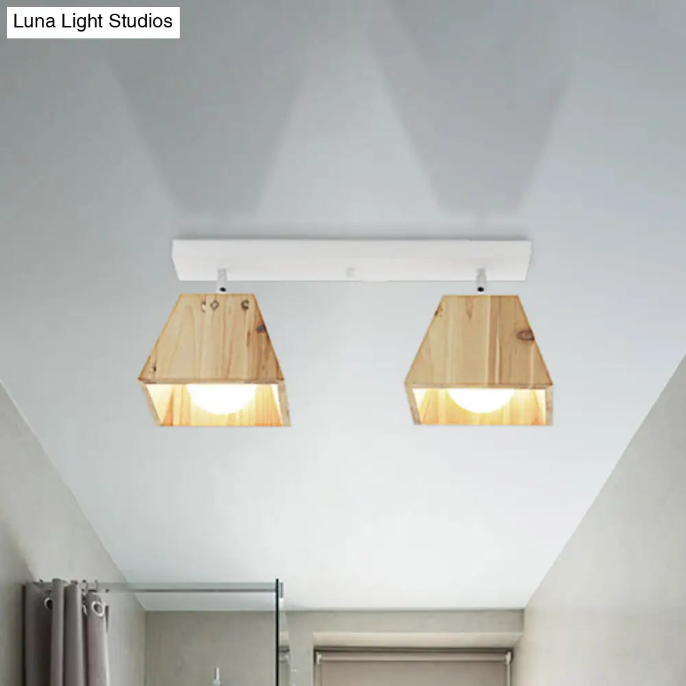 DecorBites™ DecorBites™ Modern Black/White Linear Semi Flushmount Lamp with Trapezoid Wooden Shade