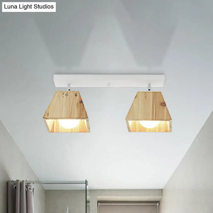 DecorBites™ DecorBites™ Modern Black/White Linear Semi Flushmount Lamp with Trapezoid Wooden Shade