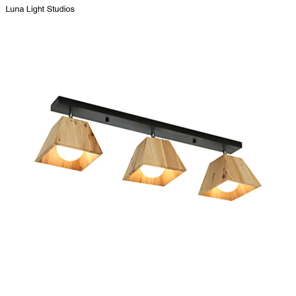 DecorBites™ DecorBites™ Modern Black/White Linear Semi Flushmount Lamp with Trapezoid Wooden Shade