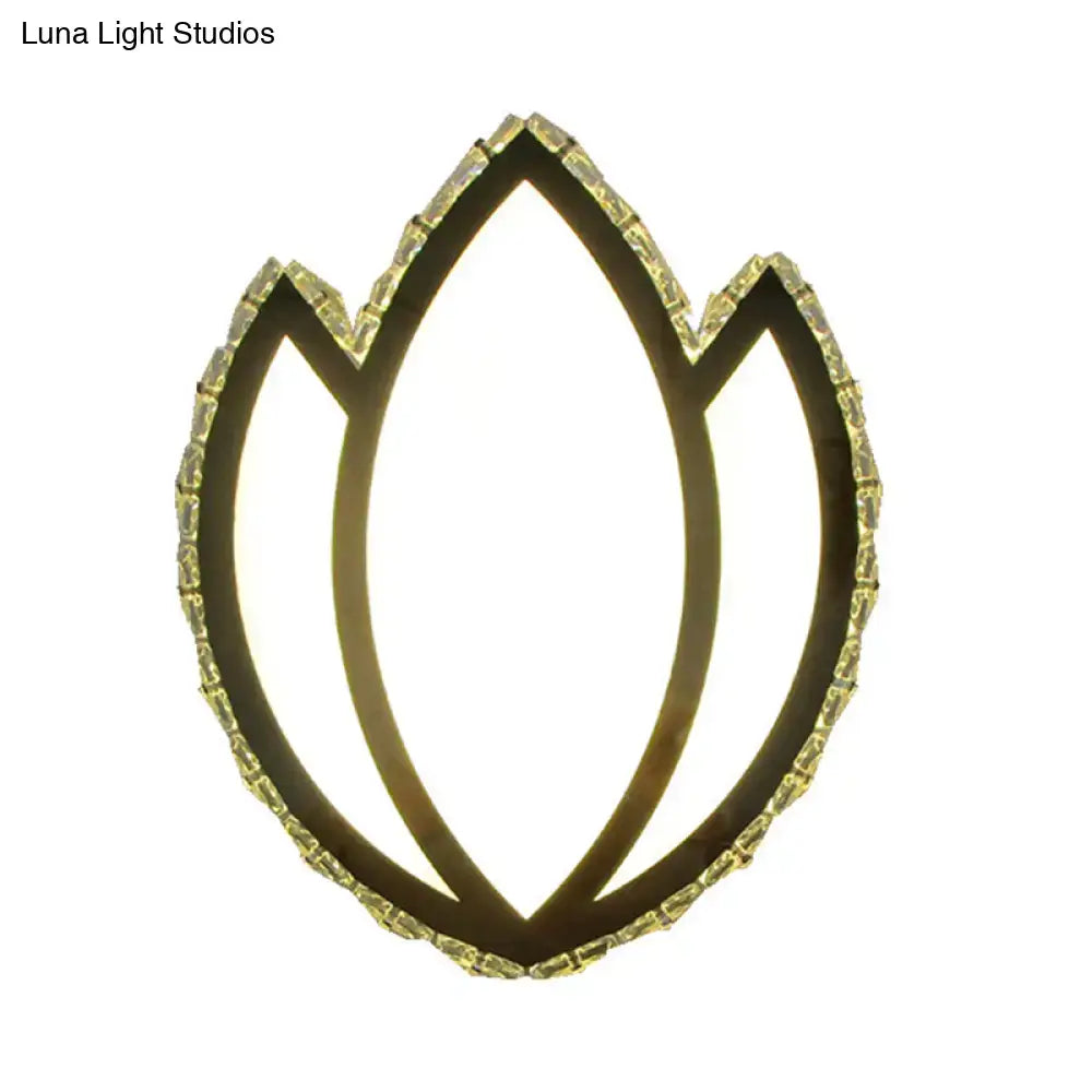 Modern black and white lotus crystal led wall sconce gold-toned wall lamp with tulip-shaped petals and crystal accents