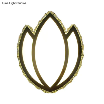 Modern black and white lotus crystal led wall sconce gold-toned wall lamp with tulip-shaped petals and crystal accents