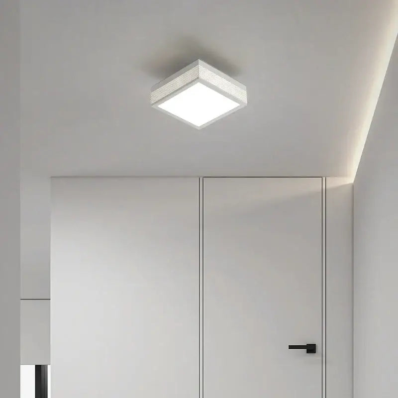 Square white led ceiling light with textured mesh frame featured in modern black and white mesh led ceiling lights bedroom fixture