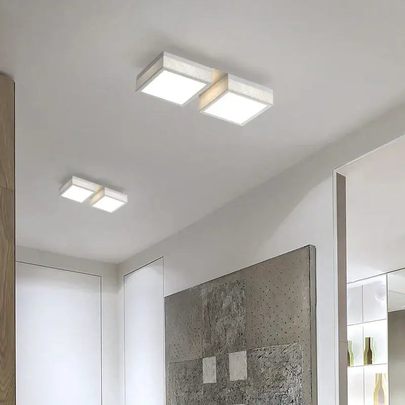 Modern black and white mesh led ceiling lights with textured metallic finish and two illuminated panels for bedroom use