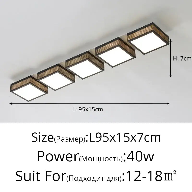 Modern black and white mesh led ceiling lights bedroom square fixture with five dark metal framed rectangular panels