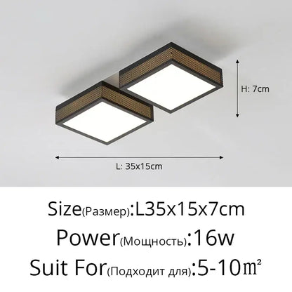 Modern black and white mesh led ceiling light with a square black frame and textured brown mesh border for bedrooms