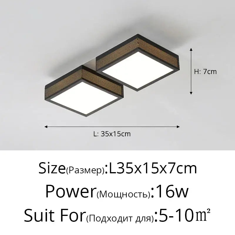 Modern black and white mesh led ceiling light with a square black frame and textured brown mesh border for bedrooms