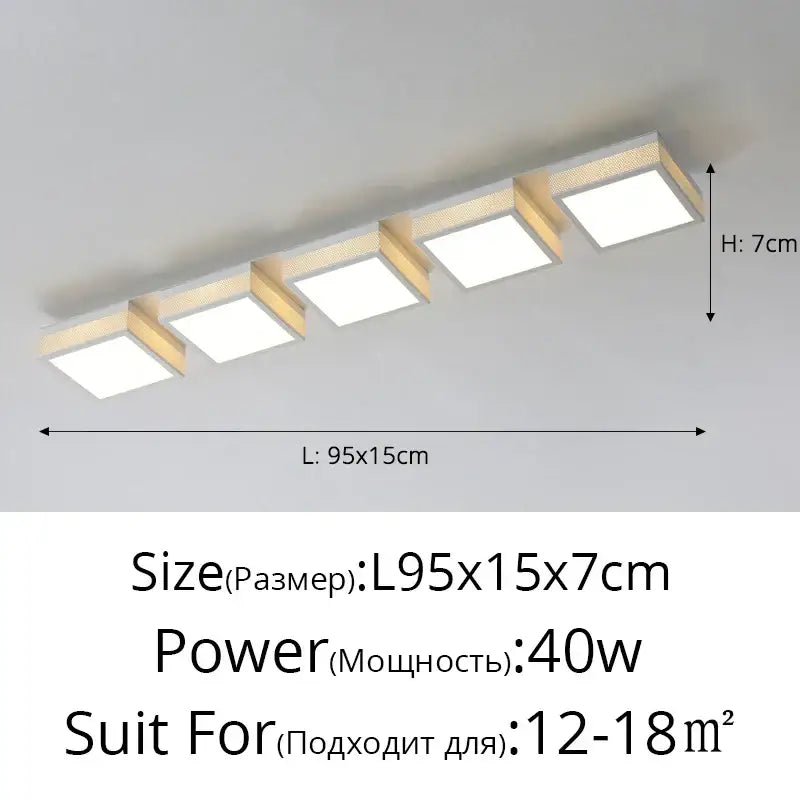 Modern black and white mesh led ceiling lights bedroom square fixture with five warm wood framed led ceiling panels