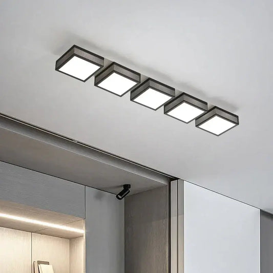 Modern black mesh led ceiling lights with five square panels for bedroom use featuring a sleek mesh finish