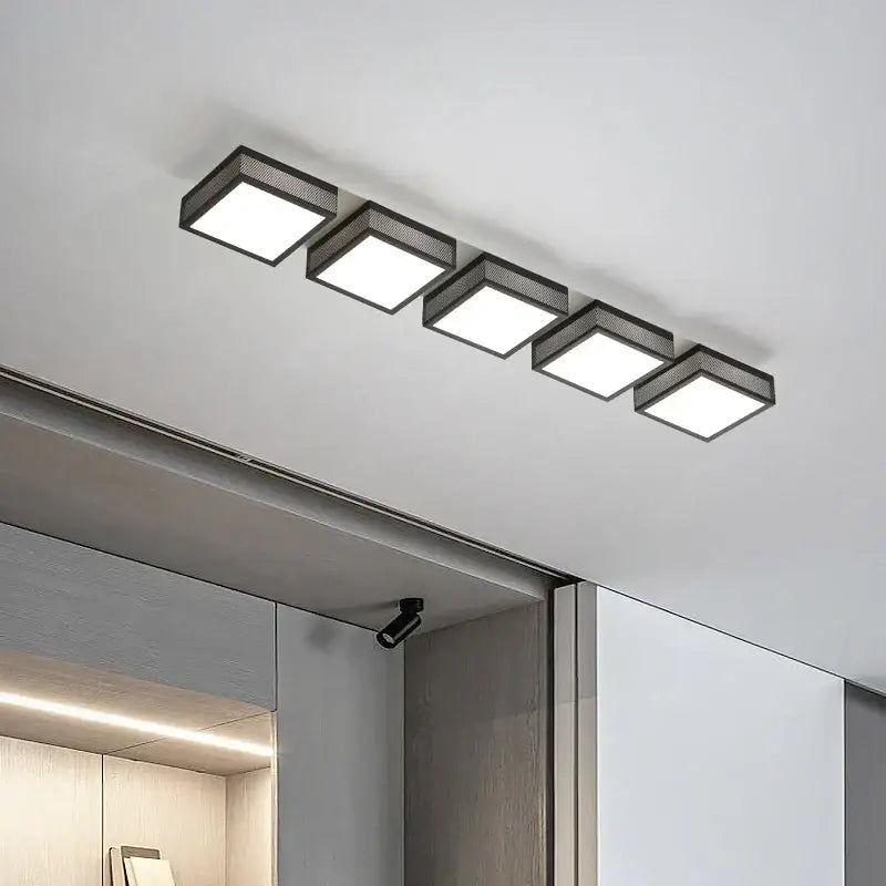 Modern black mesh led ceiling lights with five square panels for bedroom use featuring a sleek mesh finish