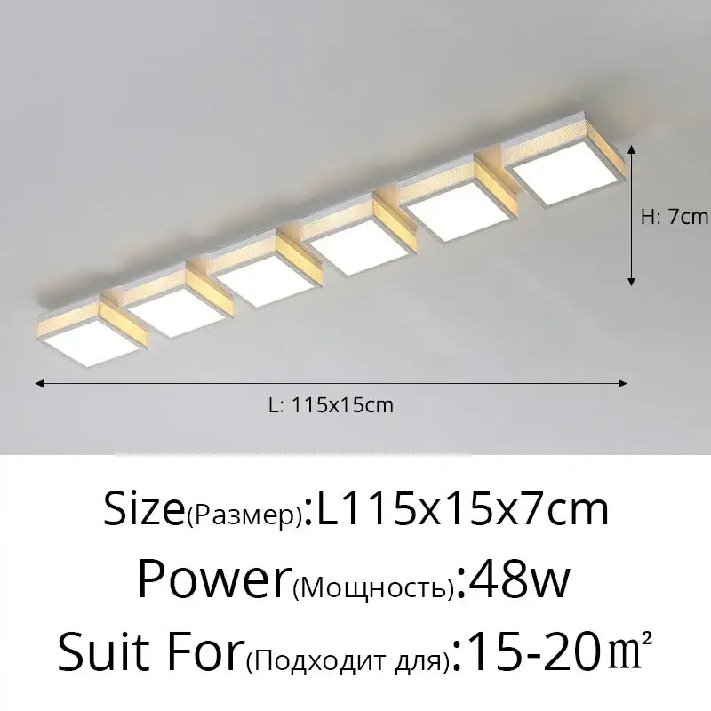 Modern black and white mesh led ceiling lights with five rectangular panels framed in white and gold for bedroom use
