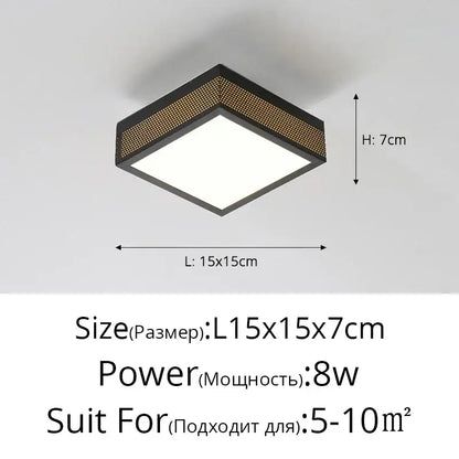 Modern black and white mesh led ceiling lights with a square fixture featuring a black frame and textured gold mesh accents