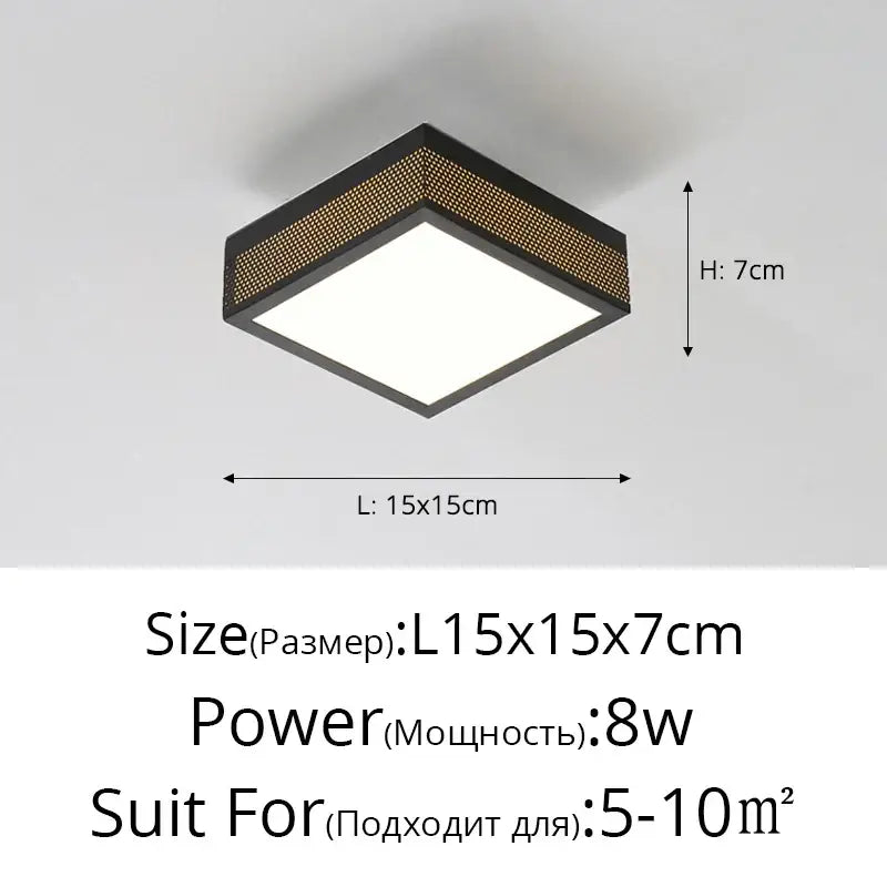 Modern black and white mesh led ceiling lights with a square fixture featuring a black frame and textured gold mesh accents