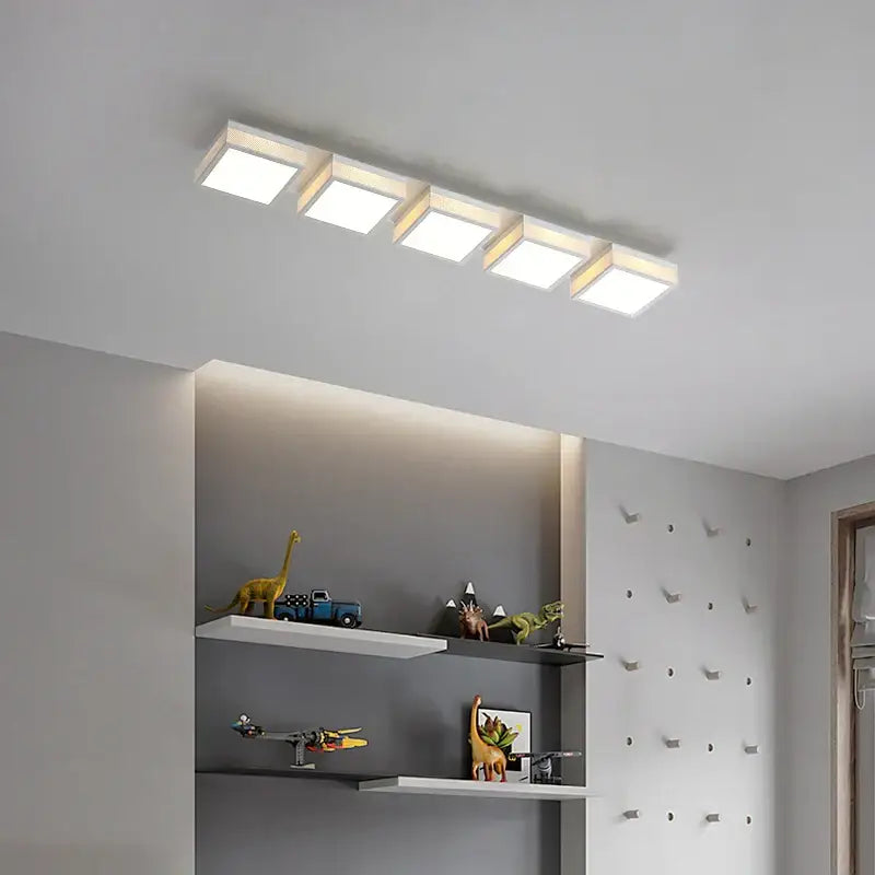 Modern black and white mesh led ceiling lights featuring a white rectangular led ceiling light fixture with five square panels