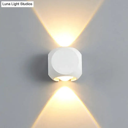 Modern black and white mini cube wall lamp with white geometric wall sconce and dual downward beams for living room