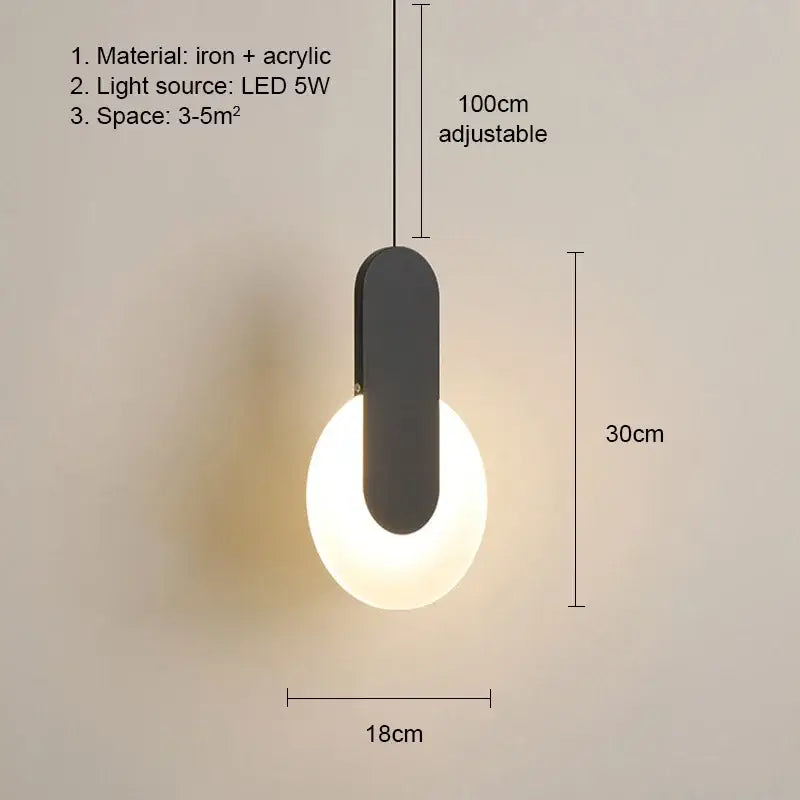 Modern black and white minimalist pendant light with sleek iron and acrylic design and adjustable 100cm hanging length light source
